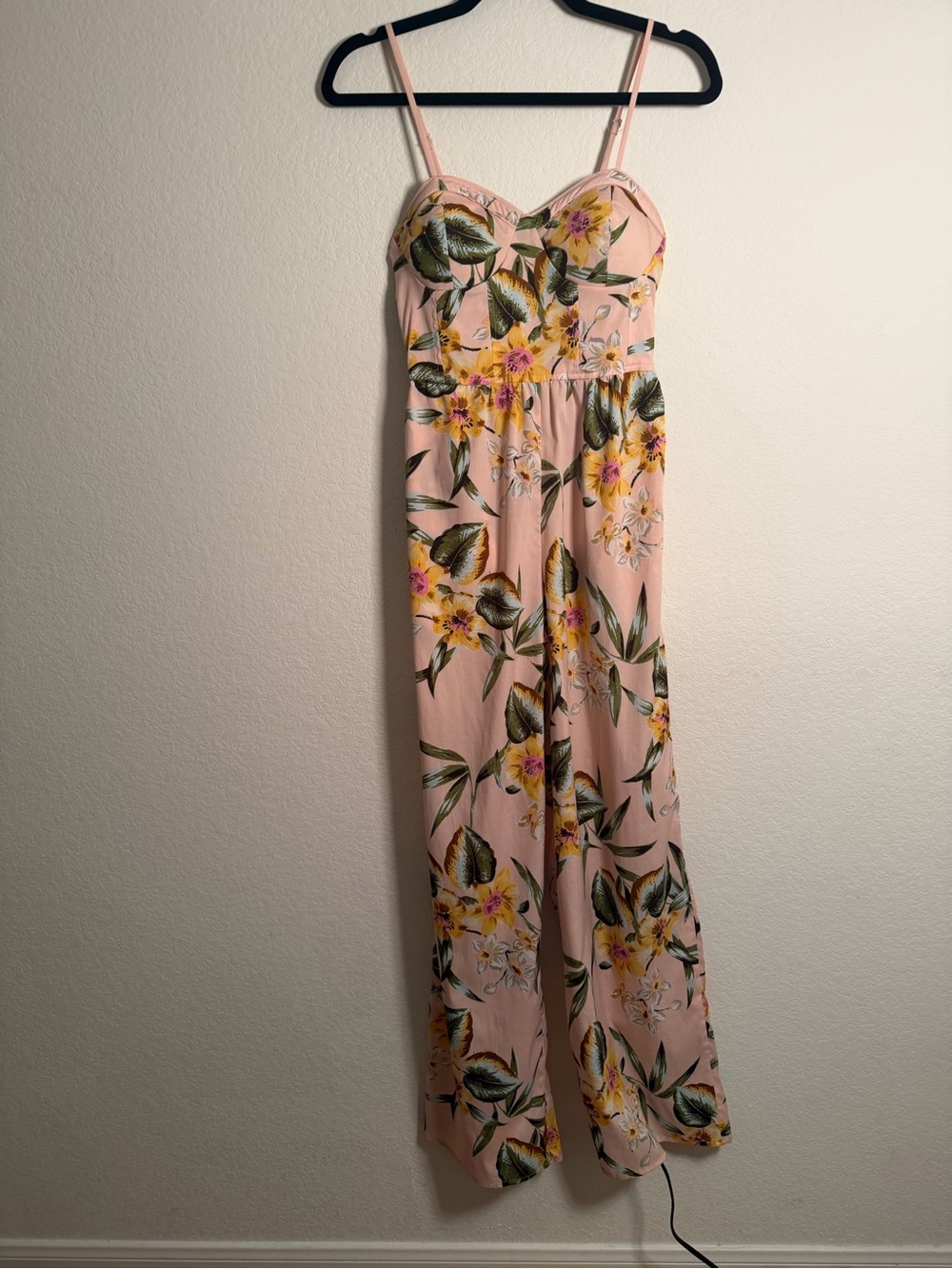 Band of Gypsies Pink Floral Spaghetti-Strap Jumpsuit